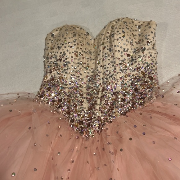 Mori Lee pink sequence/tulle short dress - Picture 2 of 5